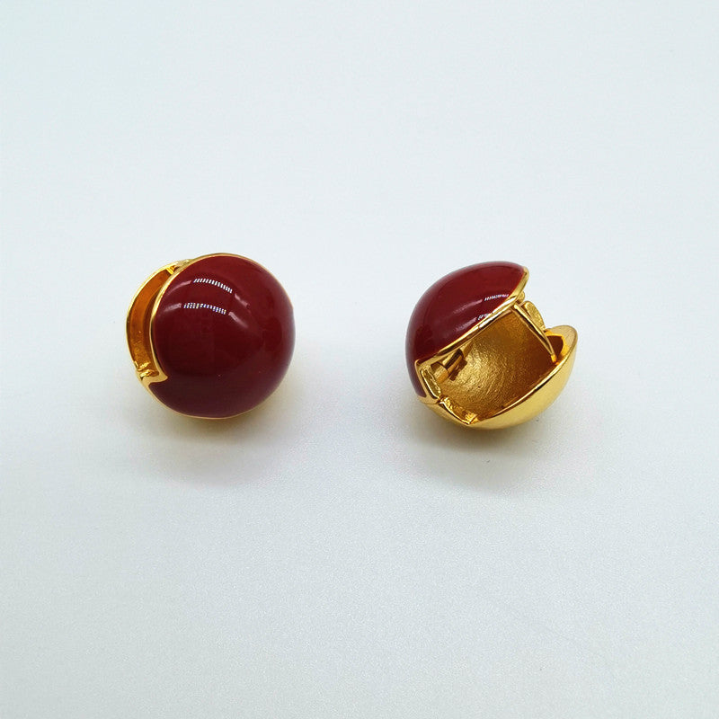 Women's Retro Gold Enamel Ball Fashionable Temperament Earrings