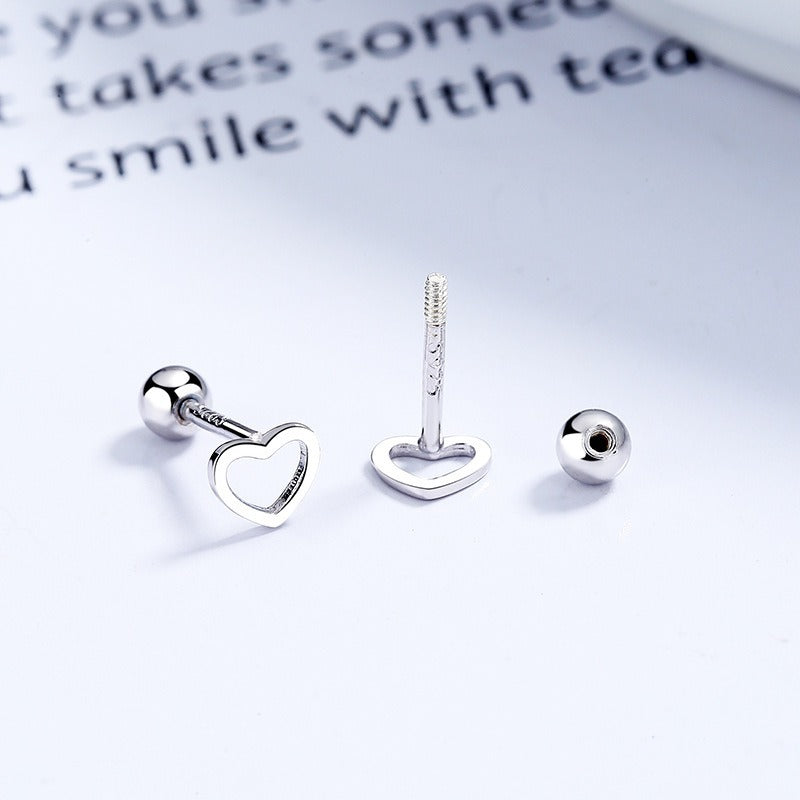 Hollow Heart Ear Peach Screw Bone Rings