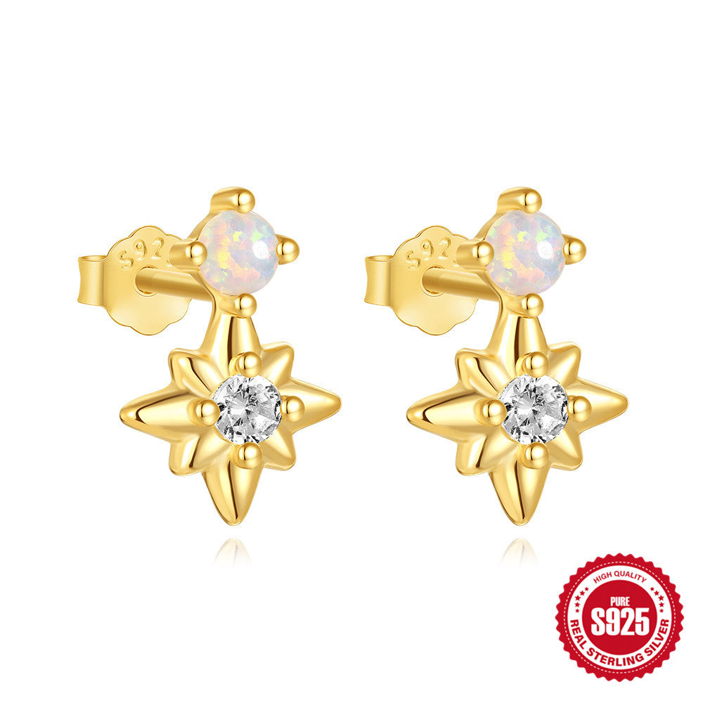 Women's Sterling Sier Octagonal Opal Ear Niche Earrings