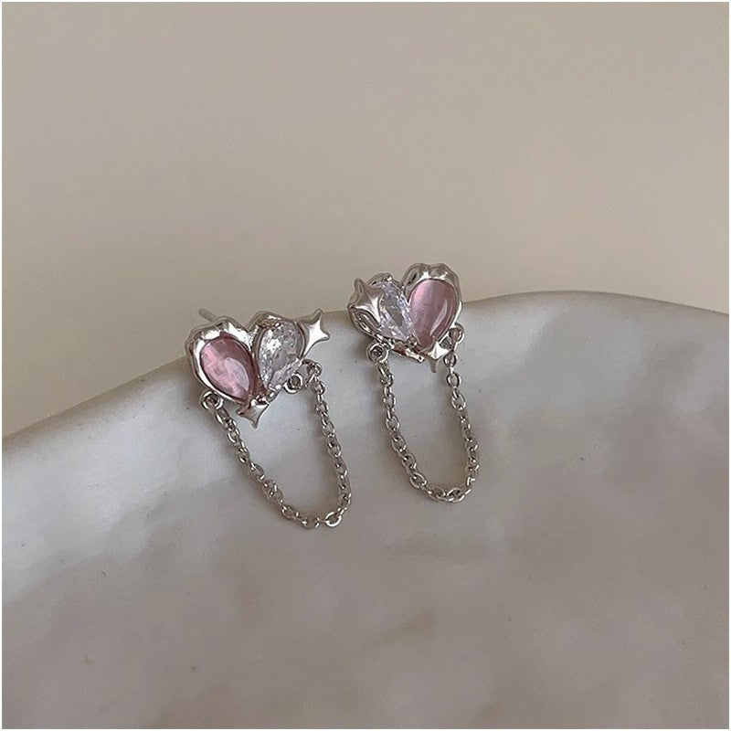 Pink Zircon Ear Female Niche High-grade Earrings