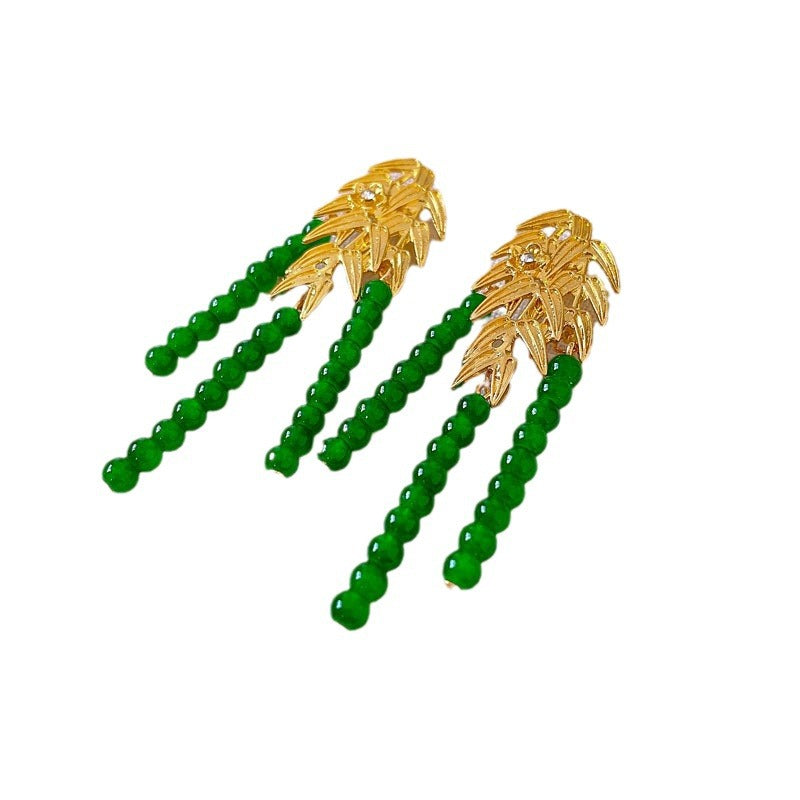 Chinese Style Sier Needle Zircon Tassel Earrings