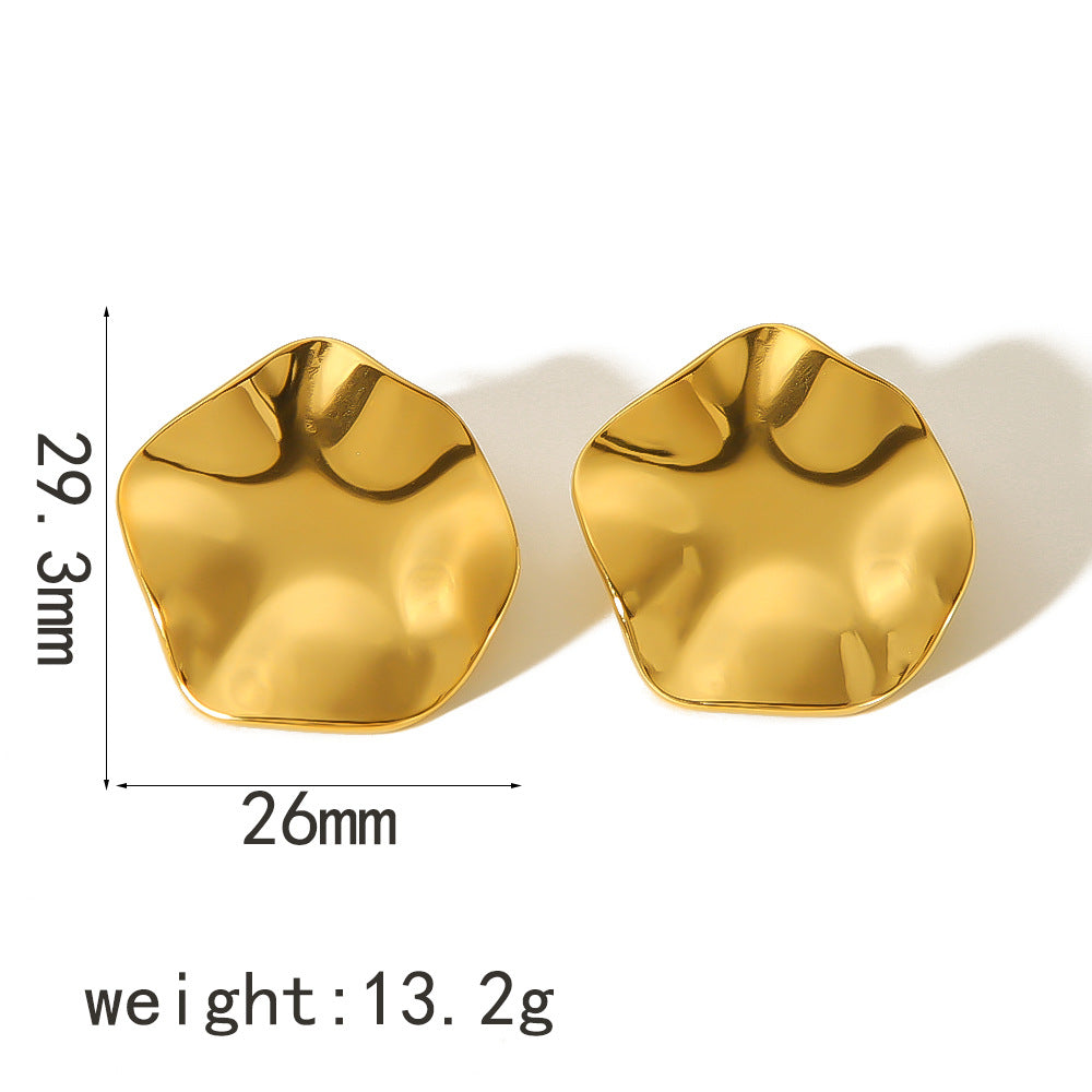 Pleated Texture Gold-plated Stainless Steel Irregular Earrings