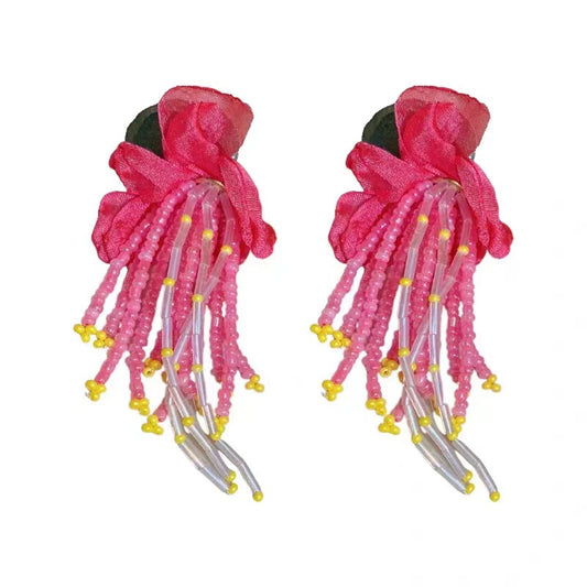 Women's Sier Needle Fabric Flower Super Fairy Earrings