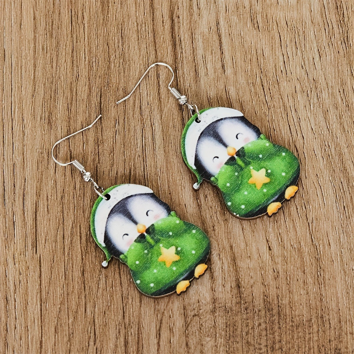 Carnival Party Cute Penguin Dwarf Wooden Earrings