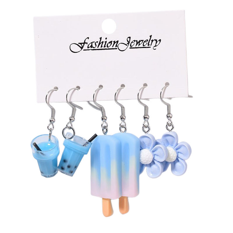 Creative Resin Suit Pairs Of Combination Earrings