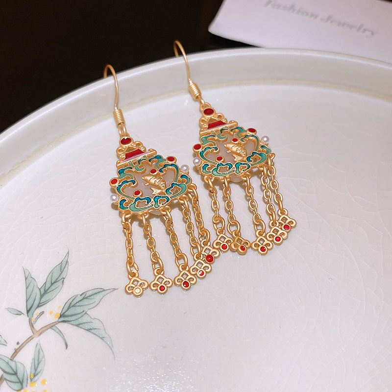 Chinese Style Sier Needle Zircon Tassel Earrings