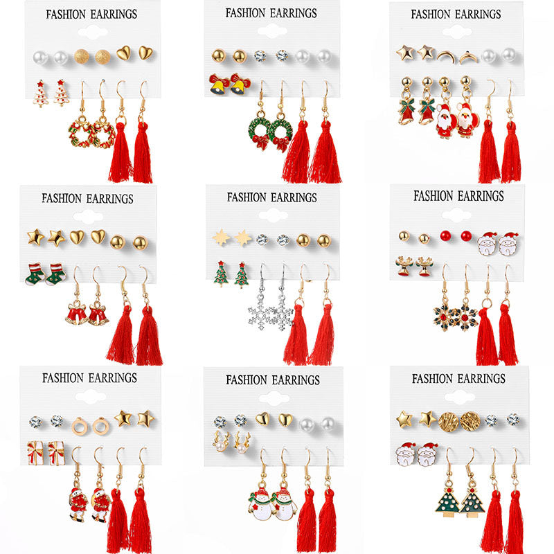 Christmas Combination Cute Exquisite Santa Claus Earrings