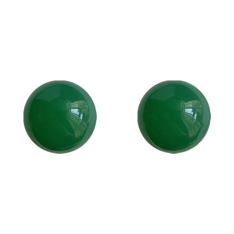 Women's Style Green Agate Simple High-grade Retro Earrings