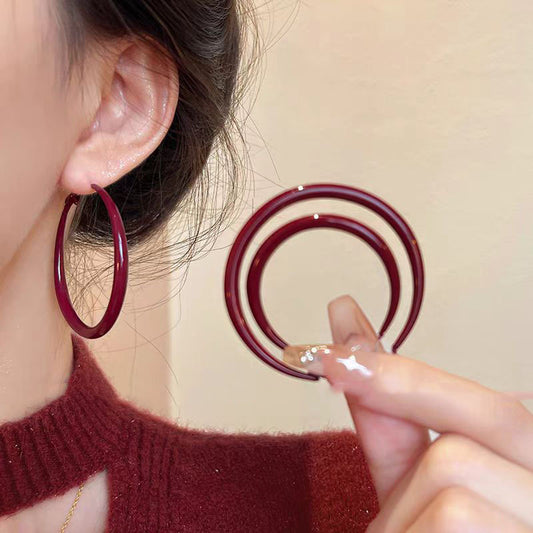 Women's Retro Style Red Ear Simple High-grade Earrings