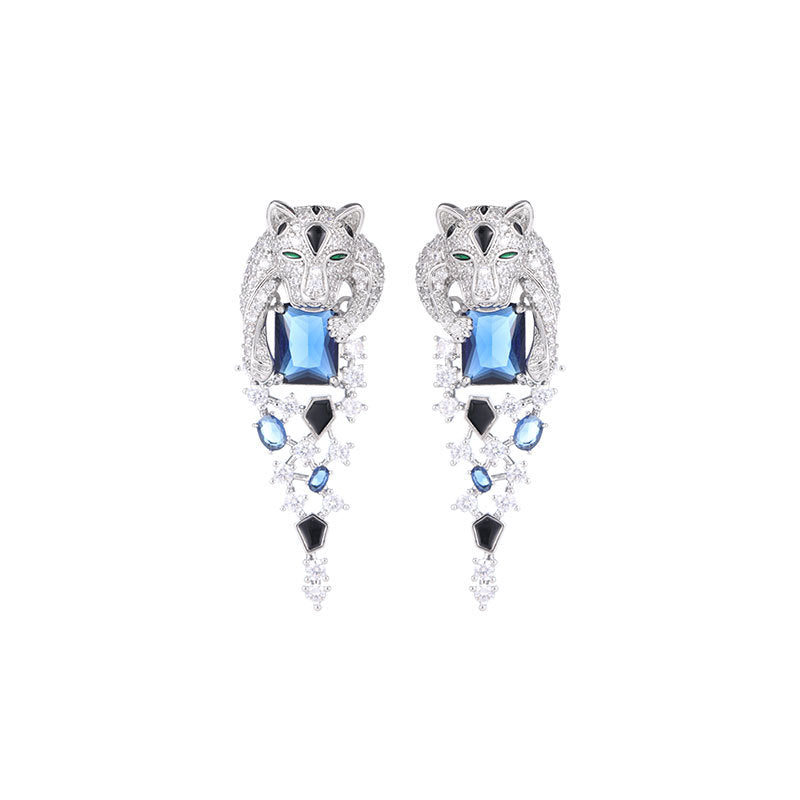 Women's Light Luxury Personalized Animal Long Inlaid Zircon Sier Earrings