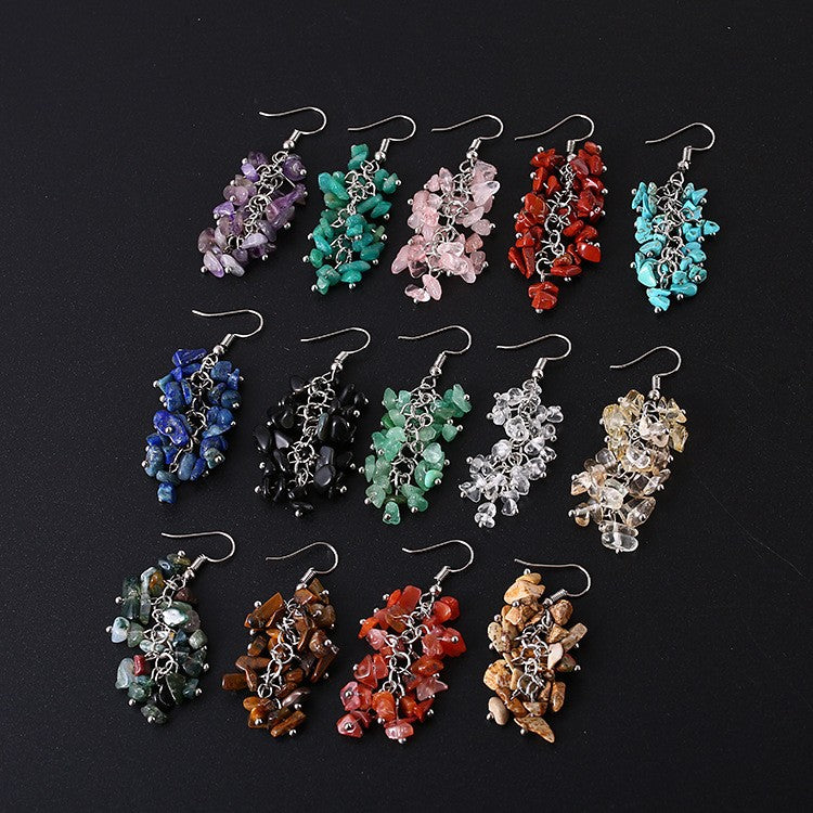 Natural Crystal Stone Eardrops Handmade Gravel Earrings