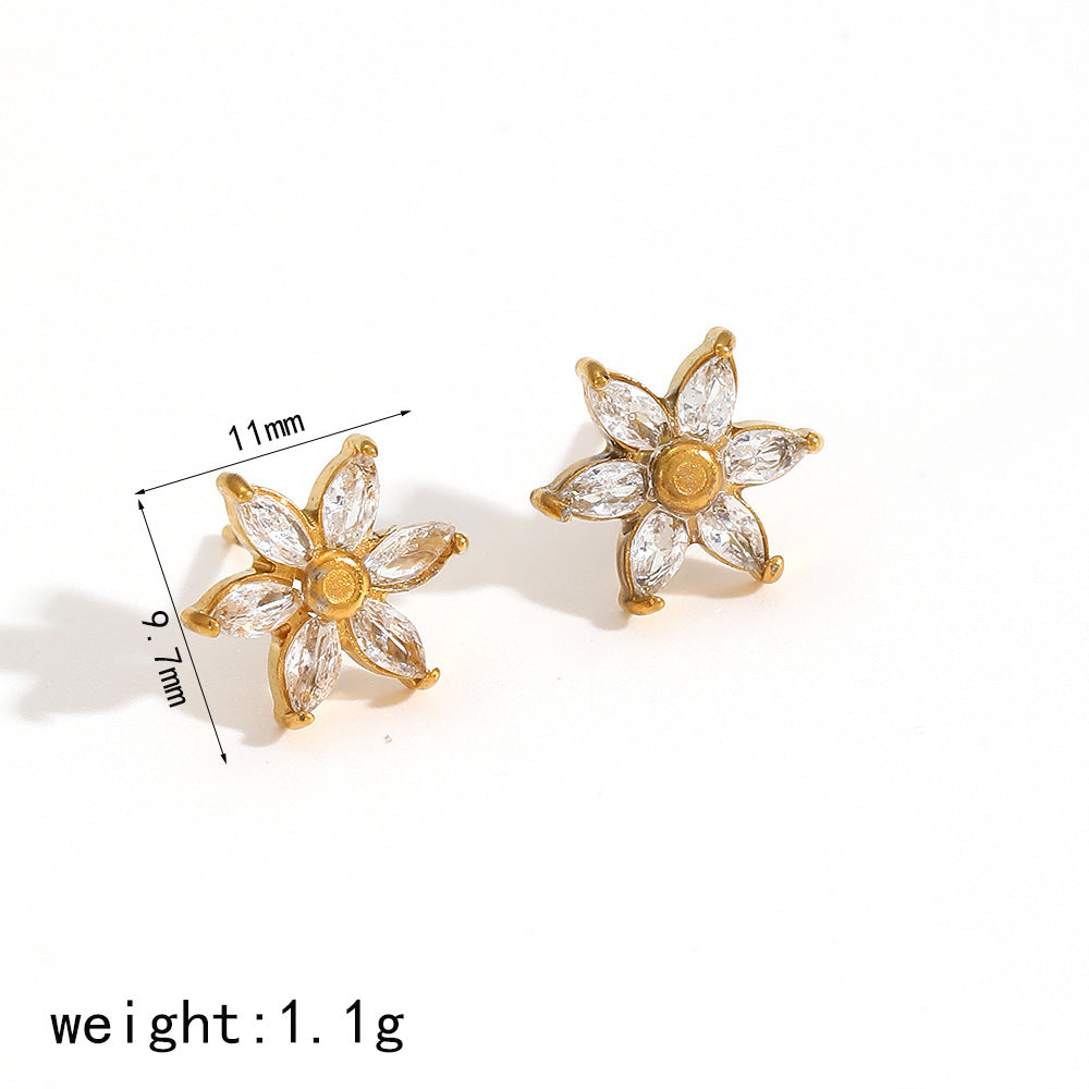 Diamond Flower Fashion Temperament Gold Powder Earrings