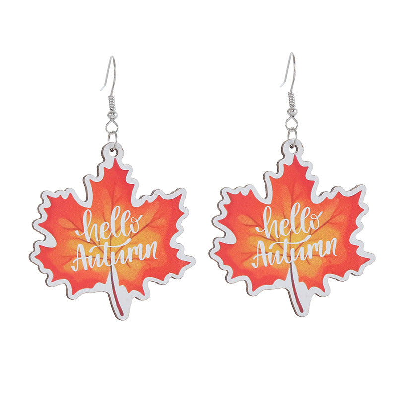 Autumn Thanksgiving Wooden Pumpkin Maple Leaf Earrings