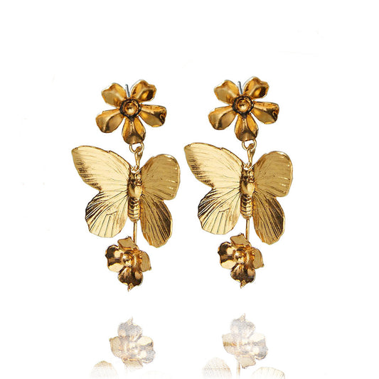 Flower Petals Butterfly Electroplating Female Temperamental Earrings