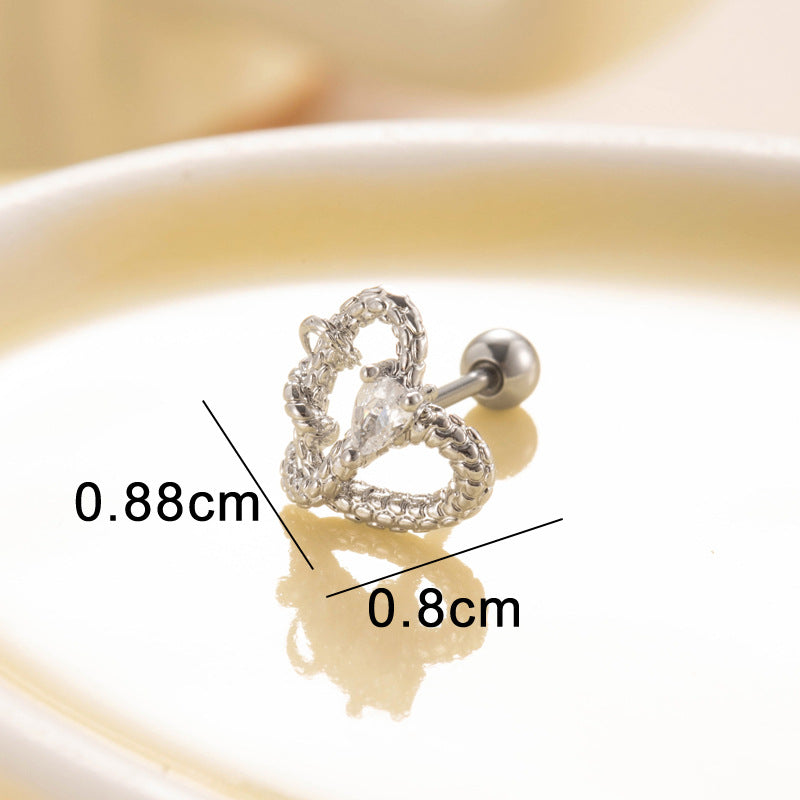 Heart Snake Screw Titanium Steel Ear Earrings