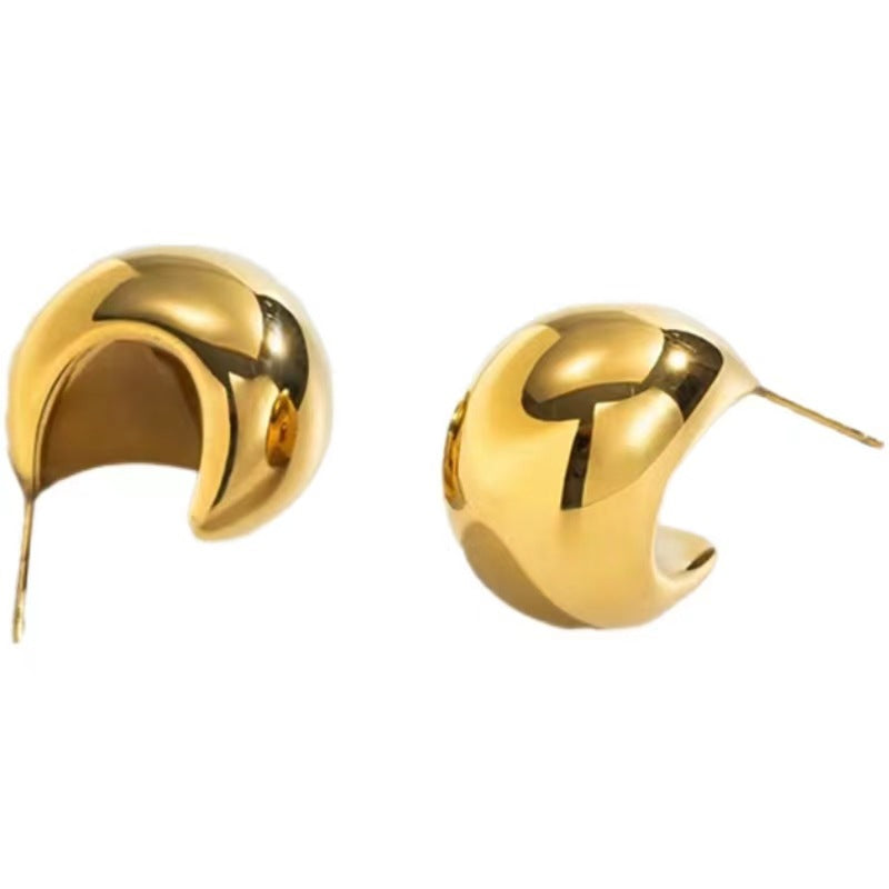 Gold-plated Fashion Metal Fertilizer Shaped Glossy Moon Temperament Earrings