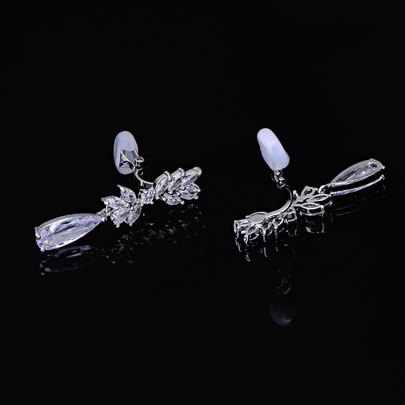 Long Temperament Water Drop Zircon Sier Earrings