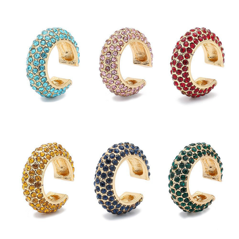 Fashion Micro Inlay Full Diamond Color Alloy Ear Clip Earrings