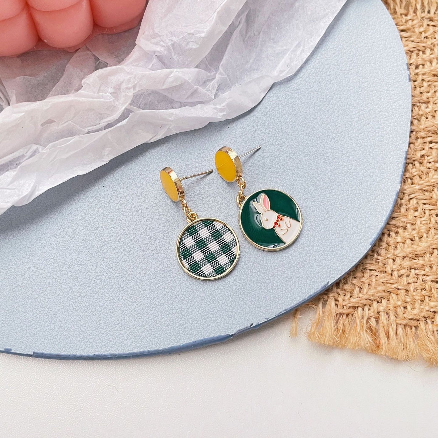 Needle Asymmetric Design Bunny Simple Round Drop Earrings