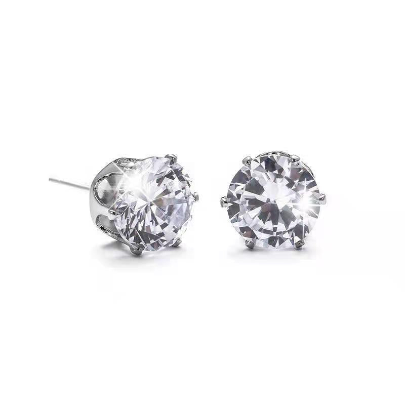 Women's Stainless Titanium Steel Diamond White Round Jewelry Zircon Earrings