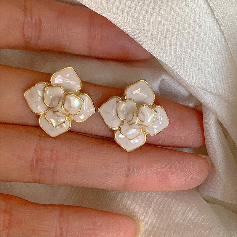 Glaze Flowers Geometric White Series Fresh Earrings