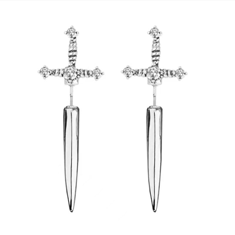 Women's Gothic Sword Female Vintage Bright Crystal Earrings