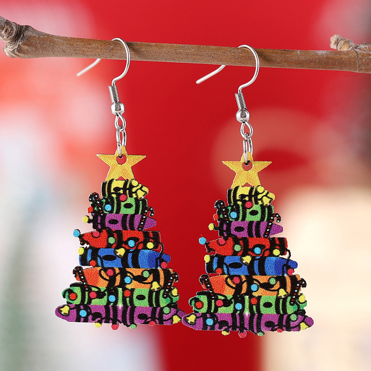 Christmas Lantern Book Tree Wooden Double-sided Earrings