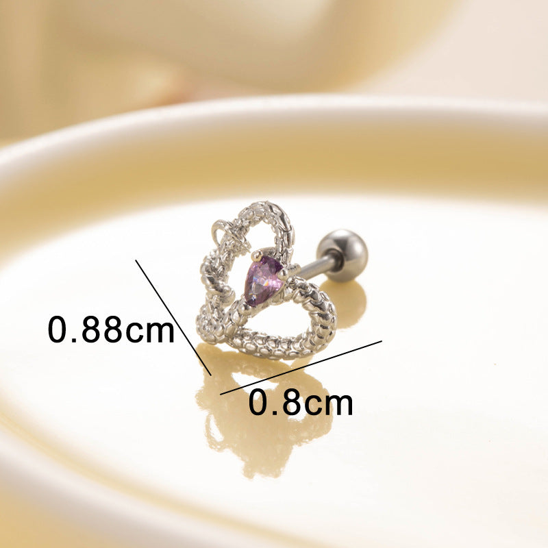 Heart Snake Screw Titanium Steel Ear Earrings