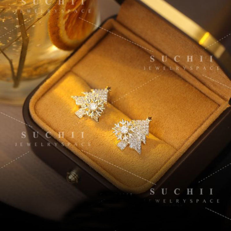 Inlaid Zircon Rotatable Colorful Gift Snowflake Rings