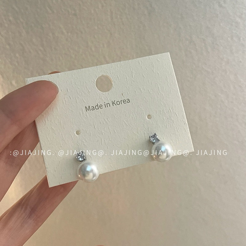 Pearl Zircon Sier Needle Graceful High Sense Earrings