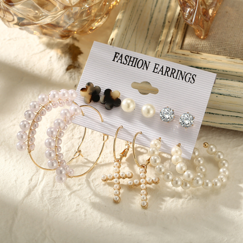 Acrylic Pearl Simple Vintage Circle Combination Earrings