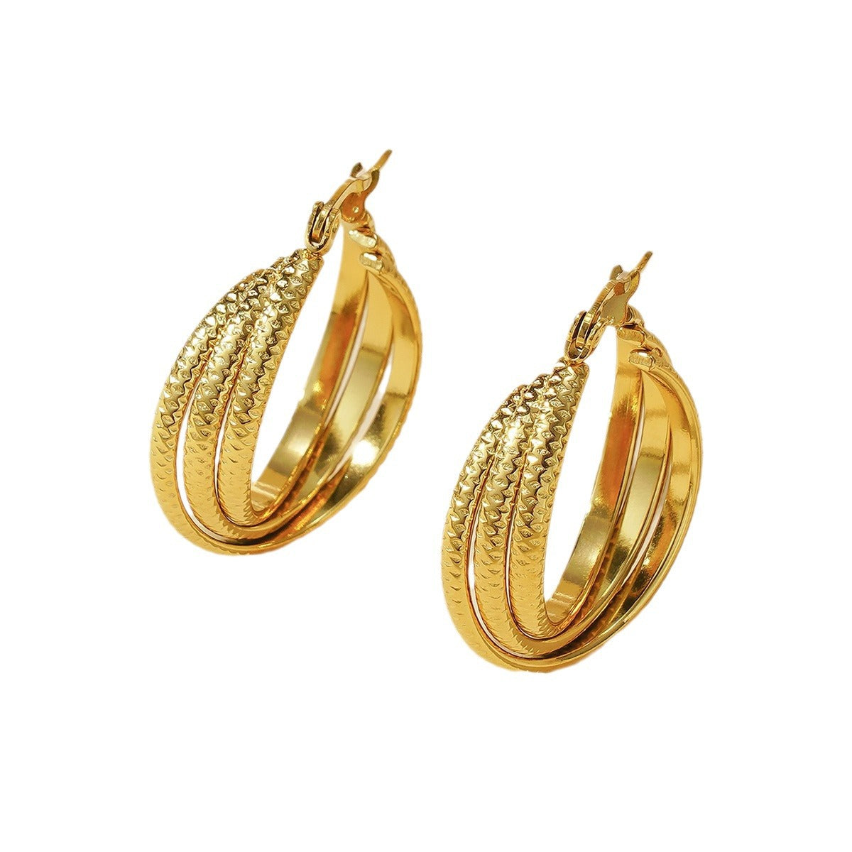 Women's Fashion Three-wire Shaped Stainless Steel Gold Earrings