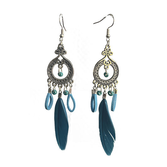 Ethnic Style Retro Feather Long Holiday Earrings