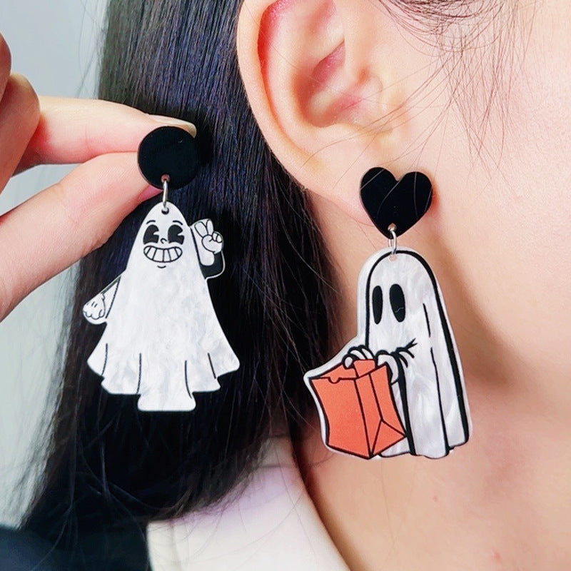 Wand Ghost Skull Scissor Pumpkin Cartoon Earrings