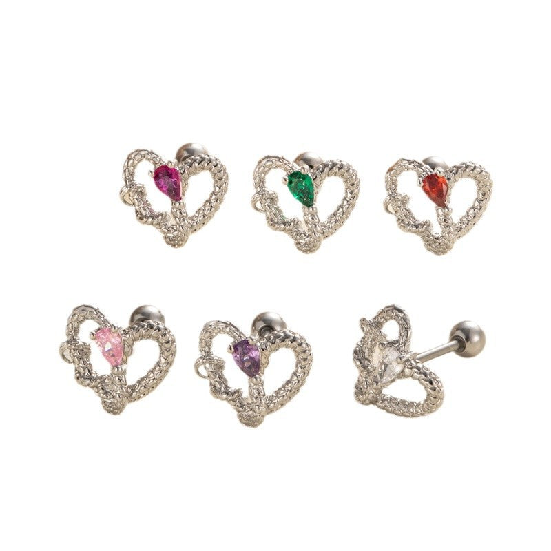 Heart Snake Screw Titanium Steel Ear Earrings