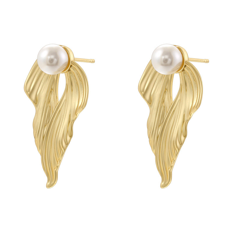 Fishtail Shape Starfish Gold Inlaid Pearl Earrings