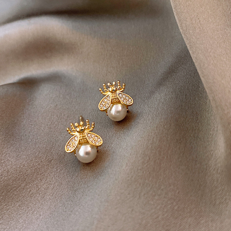 Women's High-grade Zircon Pearl French Minority Retro Earrings