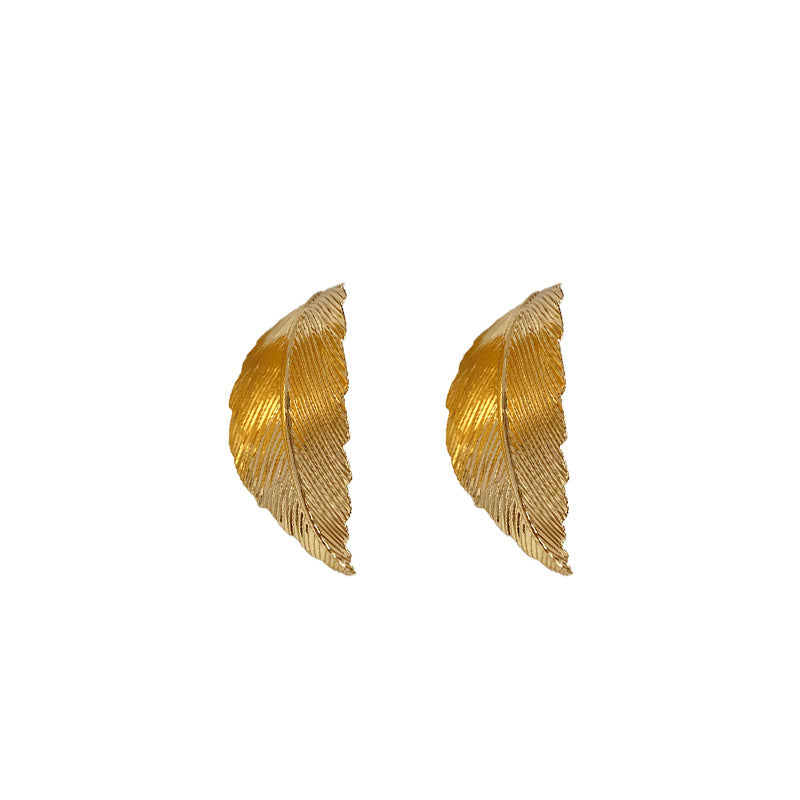 Women's Sier Needle Exaggerated Metal Feather Elegant Earrings