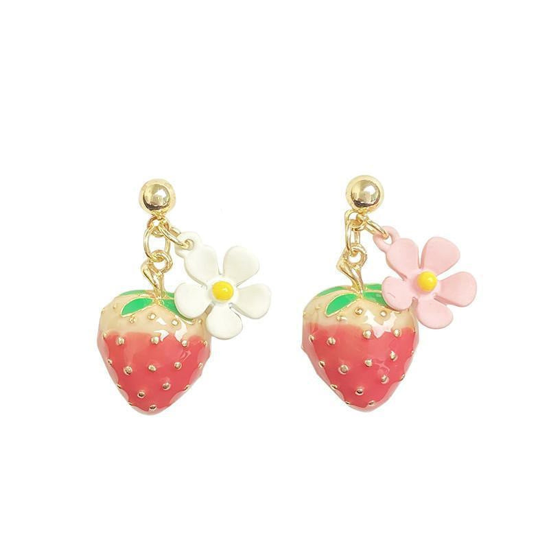 Sweet Style Cute Strawberry Ear Diamond Earrings