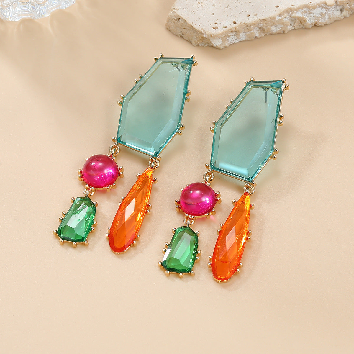 Women's Colorful Crystals Exaggerated Geometric Color Matching Earrings