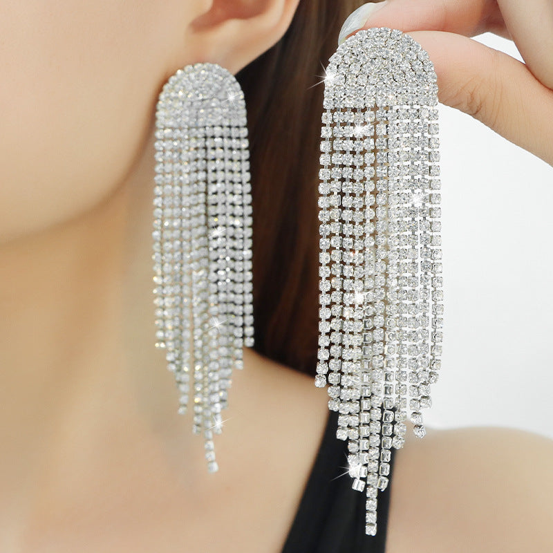 Tassel High-grade Temperament Long Fashion Rhinestone Earrings