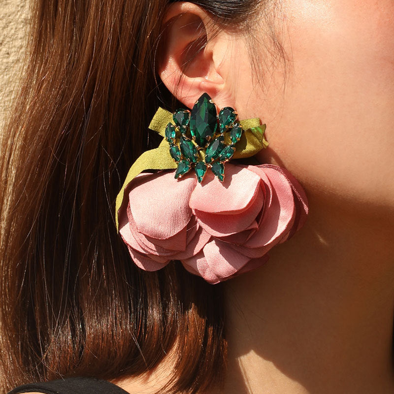 Women's Teacher Style Handmade Fabric Flower Fashion Earrings