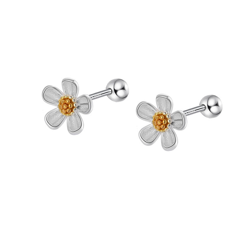 Sterling Sier Temperamental Screw Twist Flower Simple Earrings