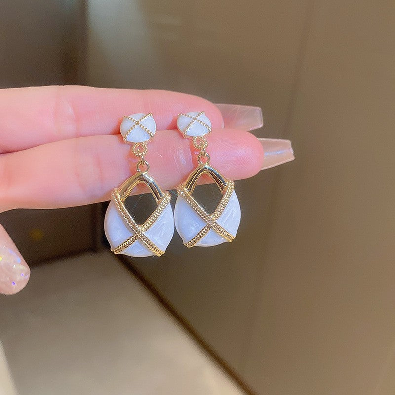 Glaze Flowers Geometric White Series Fresh Earrings