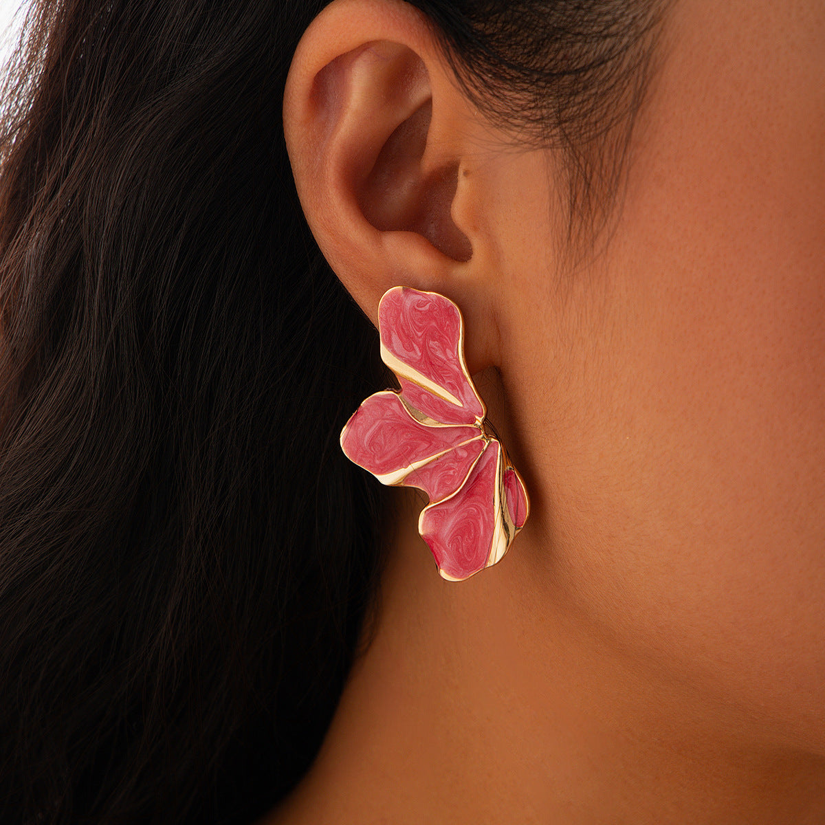 Oil Petals Exaggerated Metal Personalized Flower Earrings