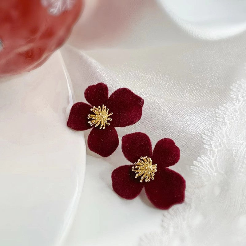 Fashion Vintage Flocking Flower French Artistic Earrings