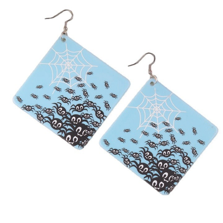 Personalized Halloween Bat Spider Web Acrylic Earrings