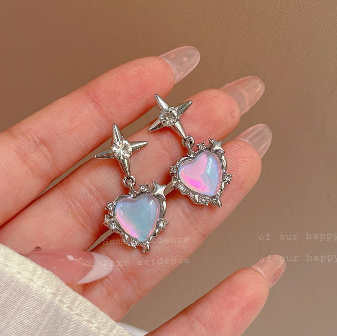 Sier Fashion Love Opal Stone Ear Earrings