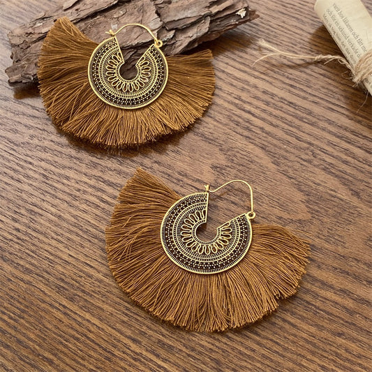 Fan-shaped Tassel Fashion Jewelry Hollow Alloy Earrings