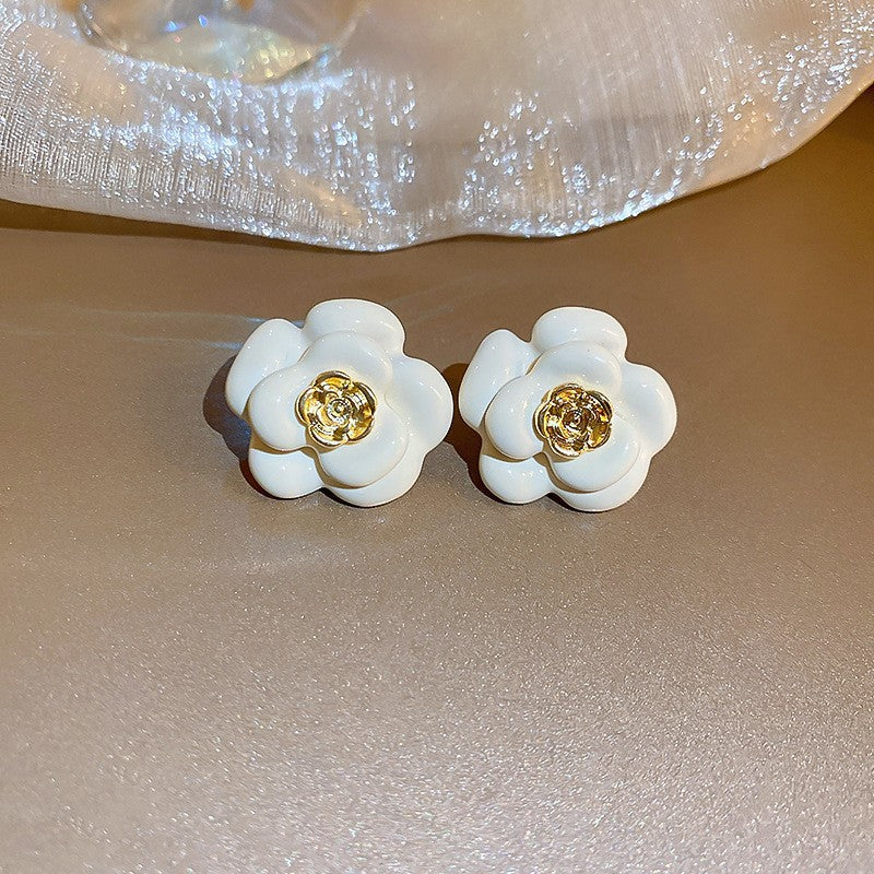 Glaze Flowers Geometric White Series Fresh Earrings